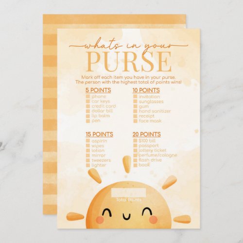Sunshine Whats in Your Purse Baby Shower Game Invitation