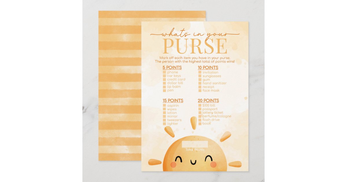 Sunshine What's in Your Purse Baby Shower Game Invitation | Zazzle