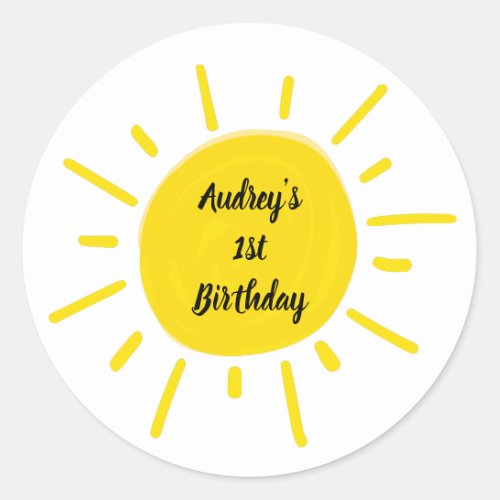 Sunshine Whimsical Yellow Sun Birthday Party Classic Round Sticker