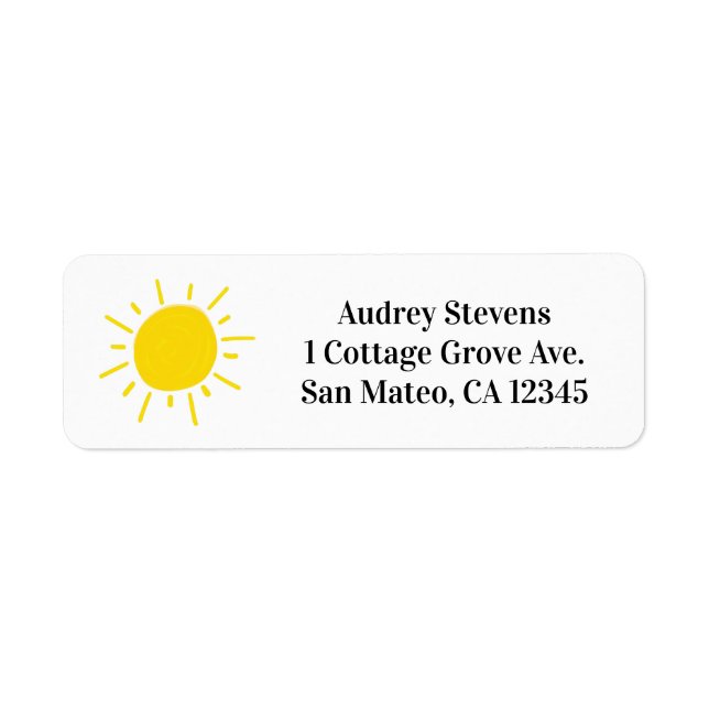 Sunshine Whimsical Yellow Sun Birthday Party Label (Front)