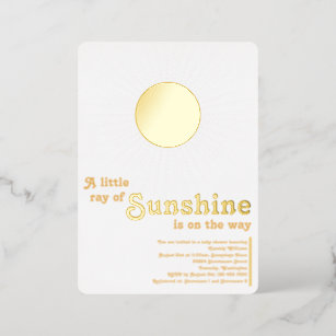 Sunshine White Gold Sun Baby Shower Foil Invitation