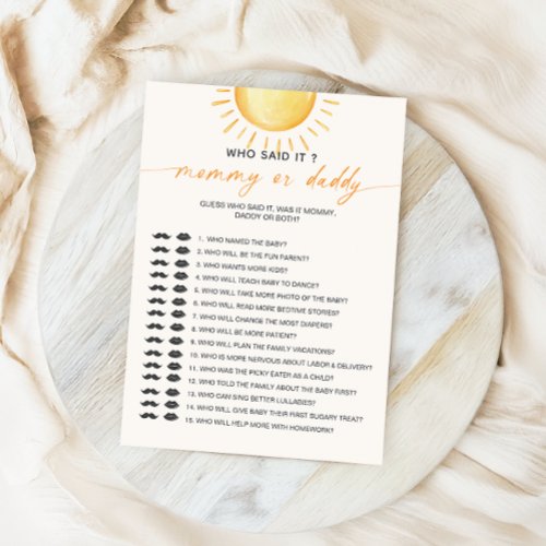 Sunshine Who Said It Mommy Daddy Baby Shower Game Invitation