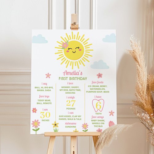 Sunshine Wildflower 1st Birthday Milestone Poster