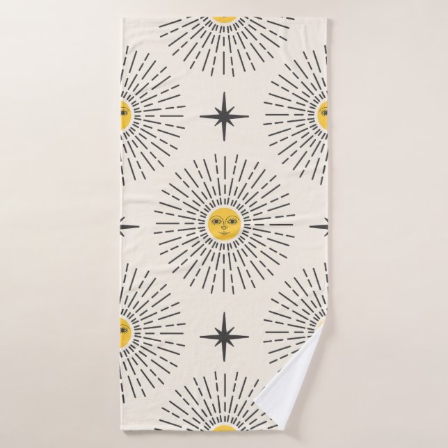 Sunshine with Face Celestial Seamless Pattern Bath Towel (Bath Towel)
