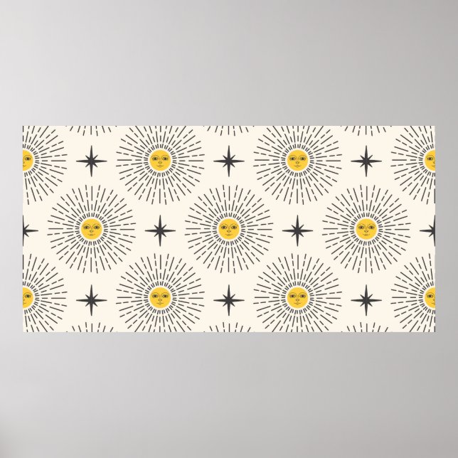 Sunshine with Face Celestial Seamless Pattern Poster (Front)