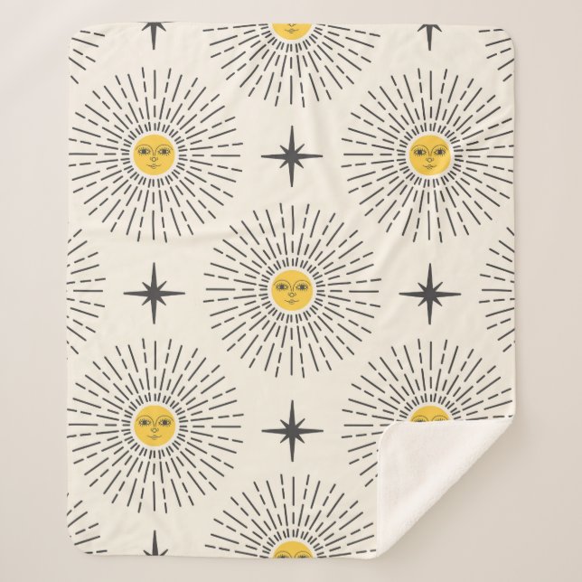 Sunshine with Face Celestial Seamless Pattern Sherpa Blanket (Front)