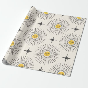 Sunshine with Face Celestial Seamless Pattern Wrapping Paper