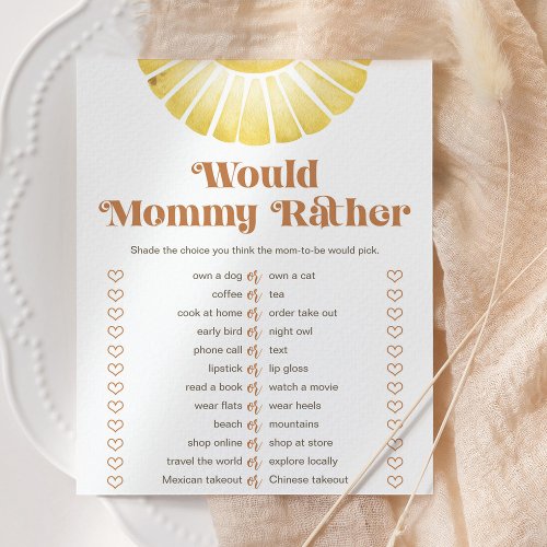 Sunshine Would Mommy Rather Baby Shower Game