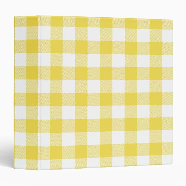 Sunshine Yellow and White Buffalo Gingham Plaid 3 Ring Binder (Front/Spine)