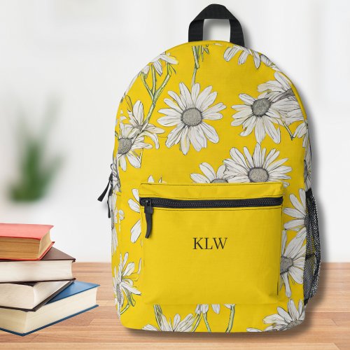 Sunshine Yellow and White Daisies Monogram  Printed Backpack