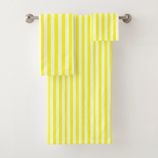 Sunshine Yellow and White Striped Bath Towel Set (Insitu)