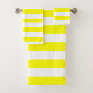 Sunshine Yellow and White Striped Print Bath Towel Set