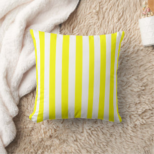 Sunshine Yellow and White Striped Print Throw Pillow