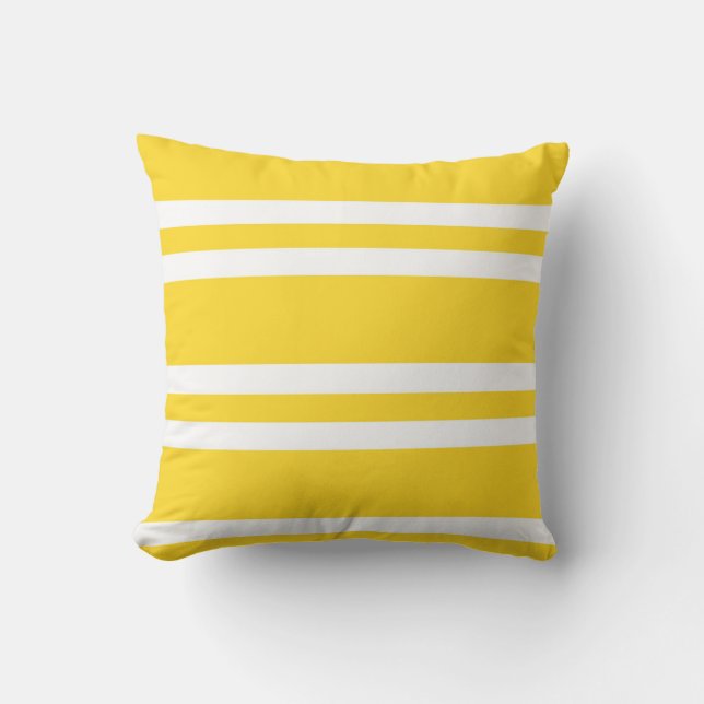 Sunshine Yellow and White Striped Throw Pillow (Front)