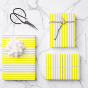Sunshine Yellow and White Striped Wrapping Paper Sheets