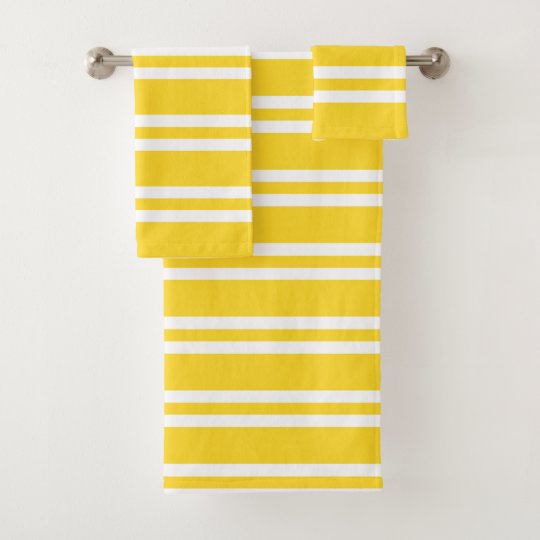 Sunshine Yellow and White Stripes Bath Towel Set