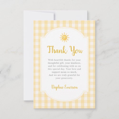 Sunshine Yellow Baby Shower Thank You Card