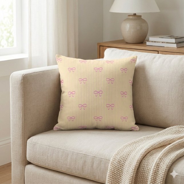 Sunshine Yellow Balletcore Ribbon Bows Throw Pillow (Creator Uploaded)