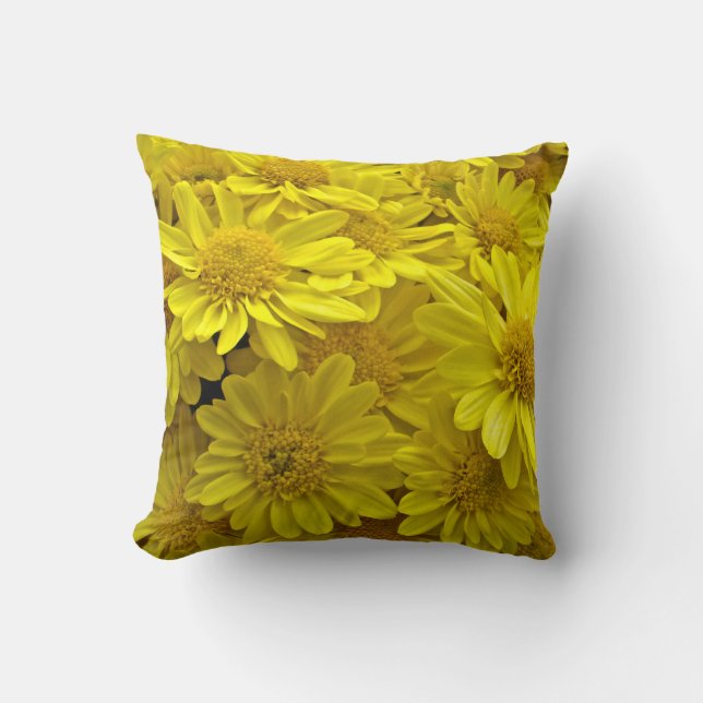 Sunshine Yellow Chrysanthemums Throw Pillow (Front)