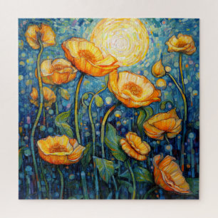 Sunshine Yellow Floral Mosaic Colorful Art Jigsaw Puzzle