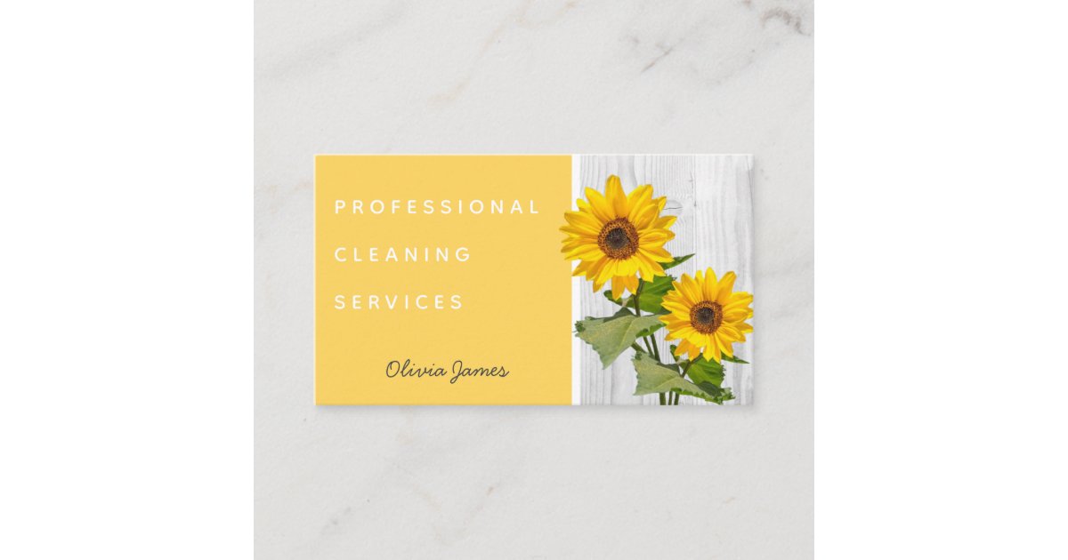 Sunshine yellow floral sunflower cleaning service business card Zazzle