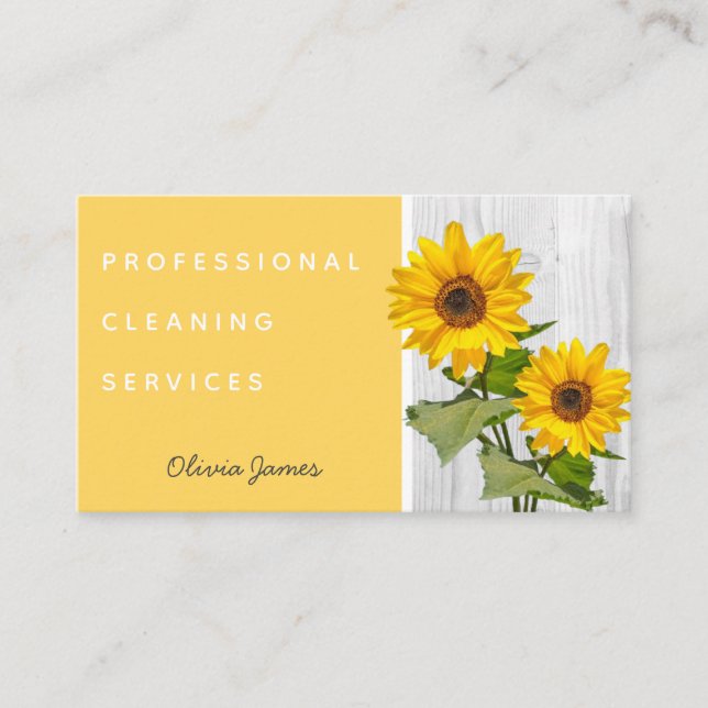 Sunshine yellow floral sunflower cleaning service business card (Front)