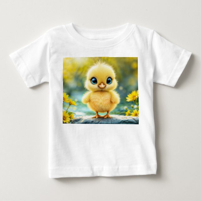 Sunshine yellow fluffy chicken blue - eyed bird baby T-Shirt (Front)