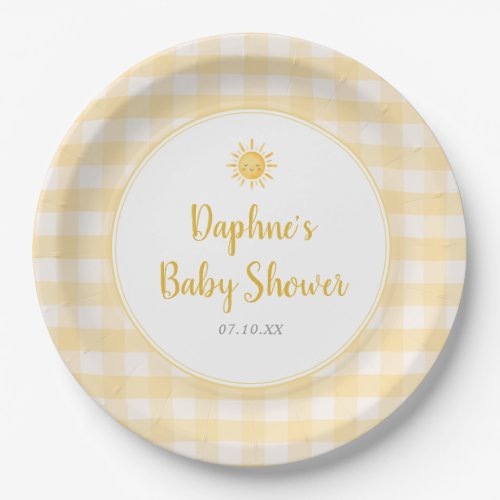 Sunshine Yellow Gingham Baby Shower Paper Plates