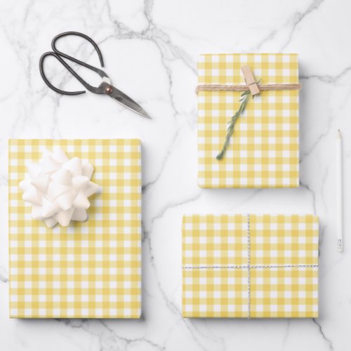 Sunshine Yellow Gingham Check Pattern Wrapping Paper Sheets