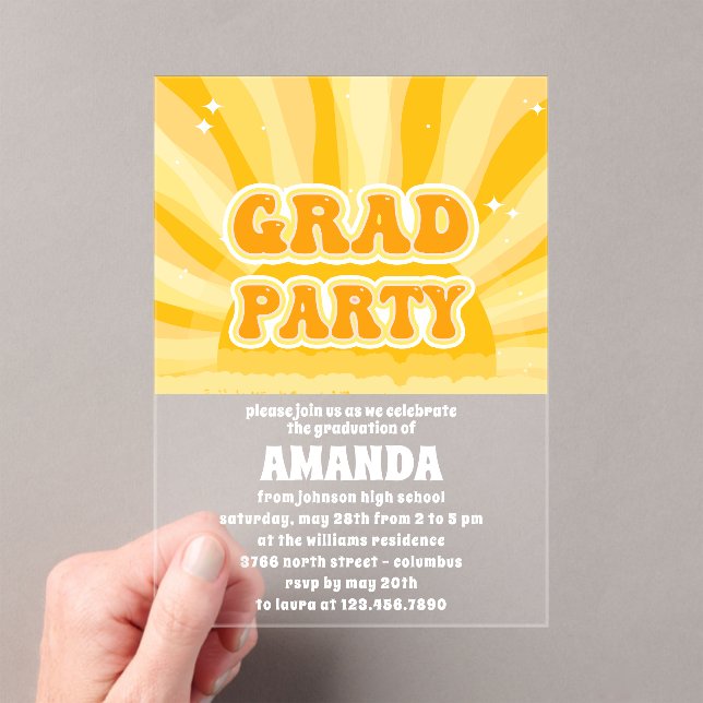 Sunshine Yellow Graduation Party Acrylic Invitations (Insitu (Handheld))
