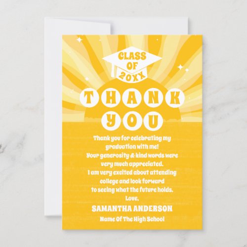 Sunshine Yellow Graduation Thank You Card