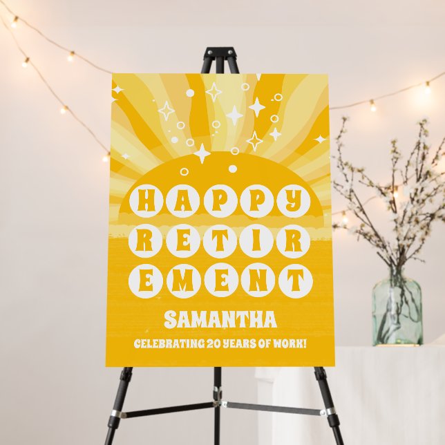 Sunshine Yellow Happy Retirement Party Welcome  Foam Board (In Situ (Stand))