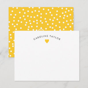 Sunshine Yellow Heart & Dots Cute Girly Note Card