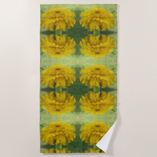 Sunshine Yellow Marigolds Floral Beach Towel (Front)