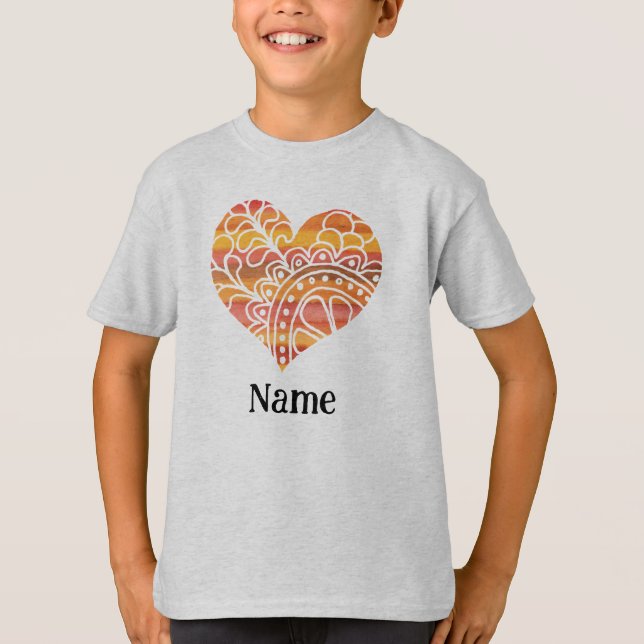 Sunshine Yellow Orange Mandala Heart Customized T-Shirt (Front)