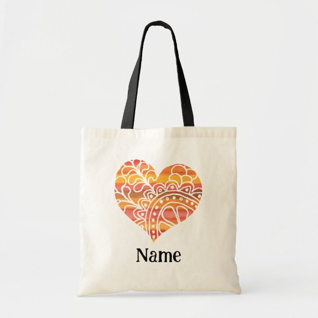 Sunshine Yellow Orange Mandala Heart Customized Tote Bag (Front)