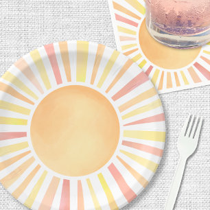 Sunshine Yellow Orange Sun Paper Plates