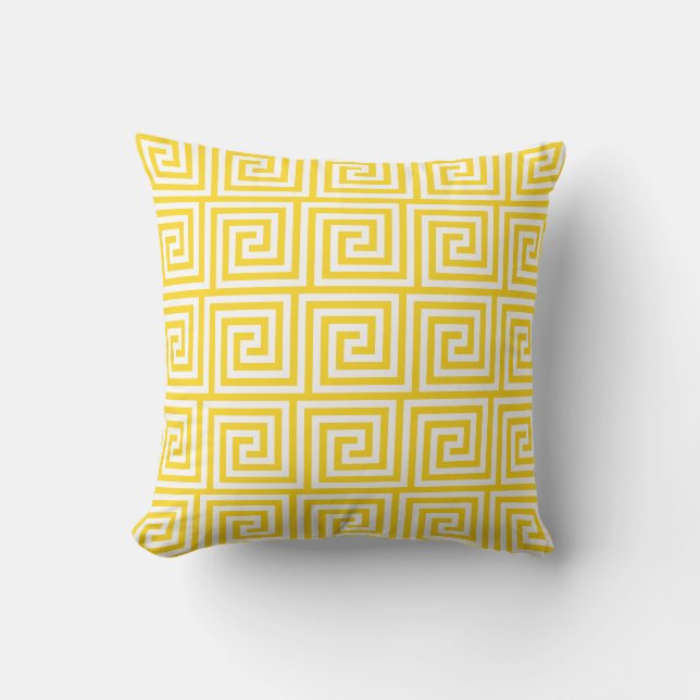Sunshine Yellow Outdoor Pillows Greek Key Pattern (Front)