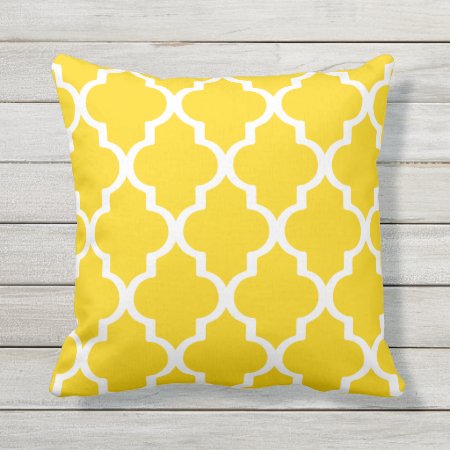 Sunshine Yellow Outdoor Pillows Quatrefoil Lattice