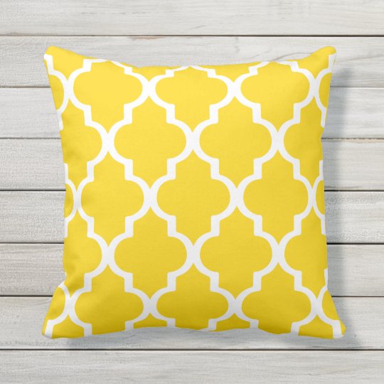 Sunshine Yellow Outdoor Pillows Quatrefoil Lattice