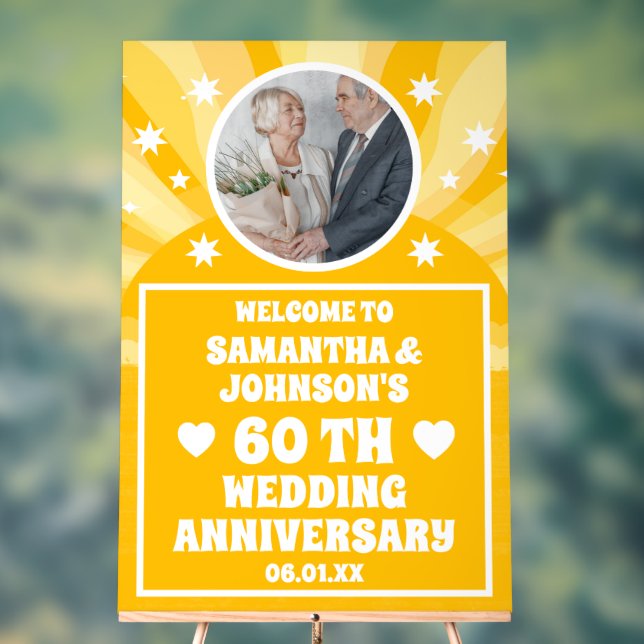 Sunshine Yellow Photo 60th Wedding Anniversary Acrylic Sign (Neutral)