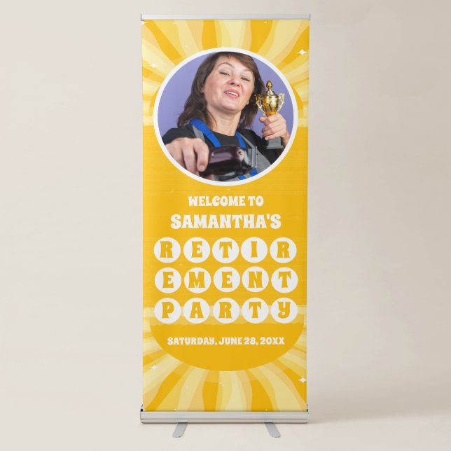 Sunshine Yellow Photo Retirement Party Welcome  Retractable Banner (Front)