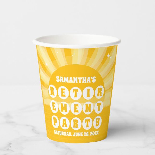 Sunshine Yellow Retirement Party Paper Cups (Front)