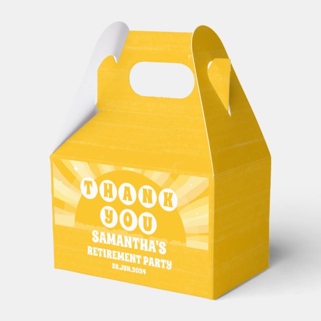 Sunshine Yellow Retirement Party Thank You Favor Boxes (Front Side)