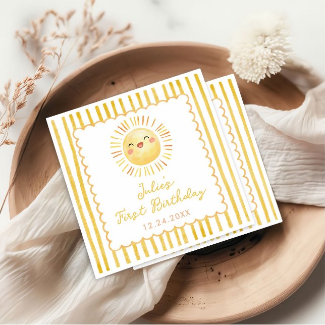 Sunshine Yellow Stripes Birthday Napkins (Creator Uploaded)