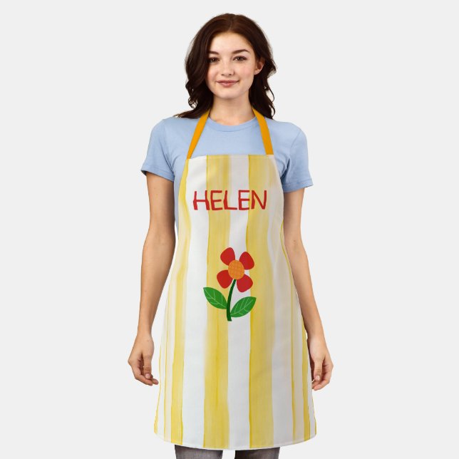 Sunshine Yellow Stripes, BoHo Flower Apron (Worn)