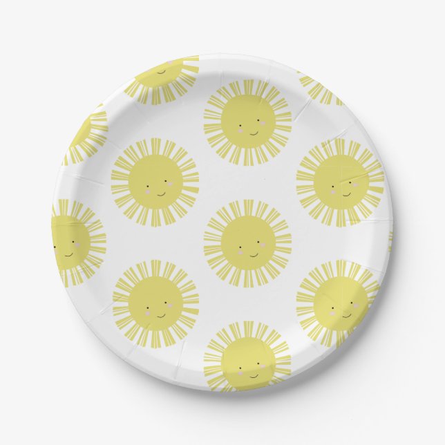 Sunshine Yellow Sun Birthday Baby Shower Party Paper Plates (Front)