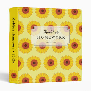 Sunshine Yellow Sunflower Pattern School 3 Ring Binder