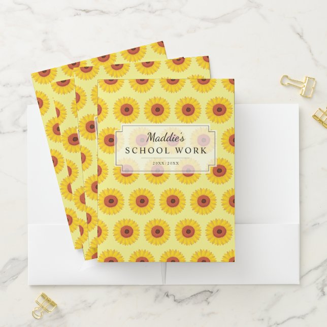 Sunshine Yellow Sunflower Pattern School Pocket Folder (In Situ)
