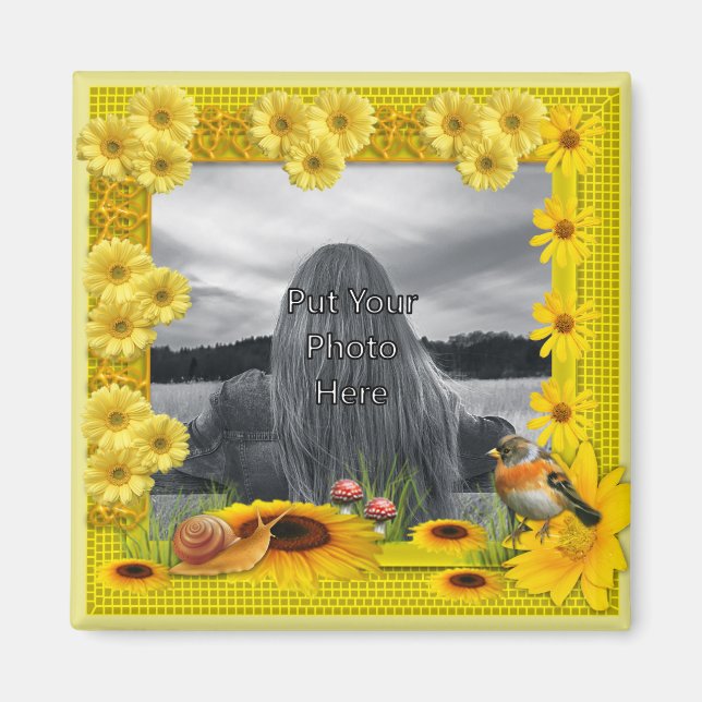 Sunshine Yellow Sunflower Photo Frame Magnet (Front)